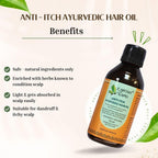 Earthy Sapo Anti-Itch Ayurvedic Hair Oil benefits, showing a natural herbal formulation suitable for dandruff and itchy scalp
