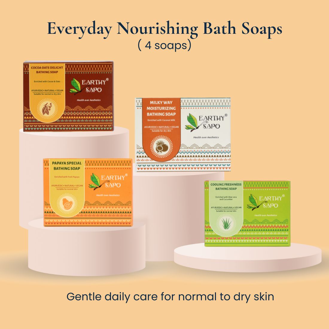 Earthy Sapo Everyday Nourishing Bath Soaps set with four natural bathing soaps for normal to dry skin
