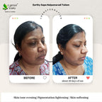 Earthy Sapo Nalpamaradi Tailam before and after showing skin tone, pigmentation and skin softness comparison