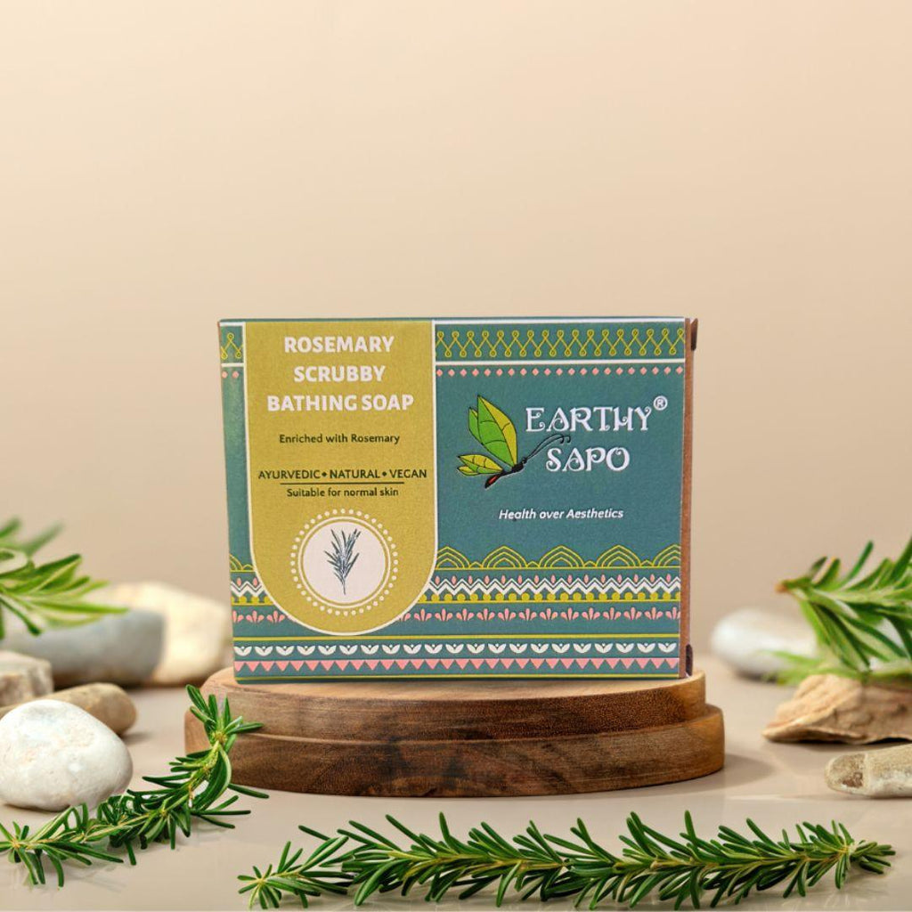 Earthy Sapo Rosemary Scrubby Bathing Soap for natural exfoliation and normal skin.
