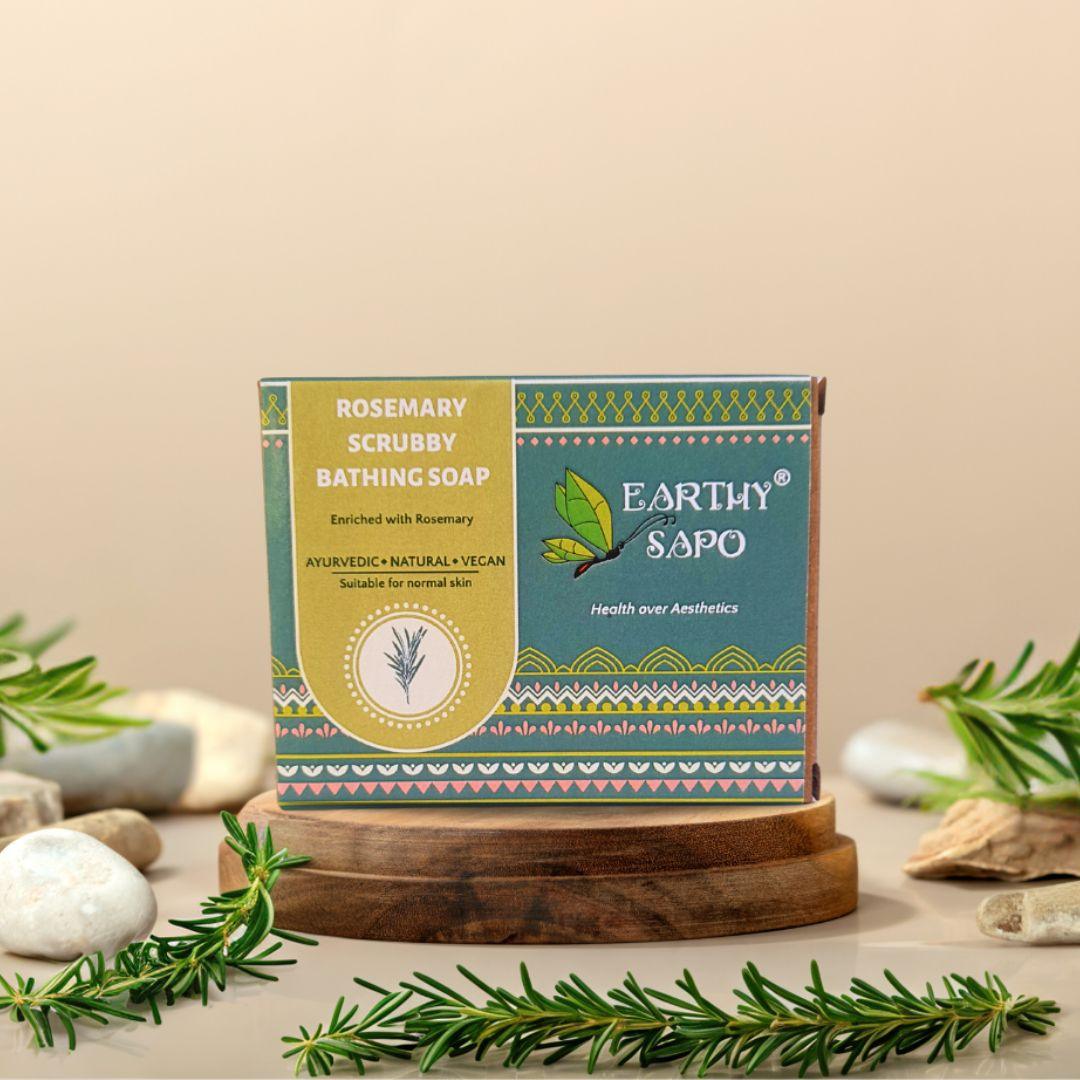 Earthy Sapo Rosemary Scrubby Bathing Soap for natural exfoliation and normal skin.