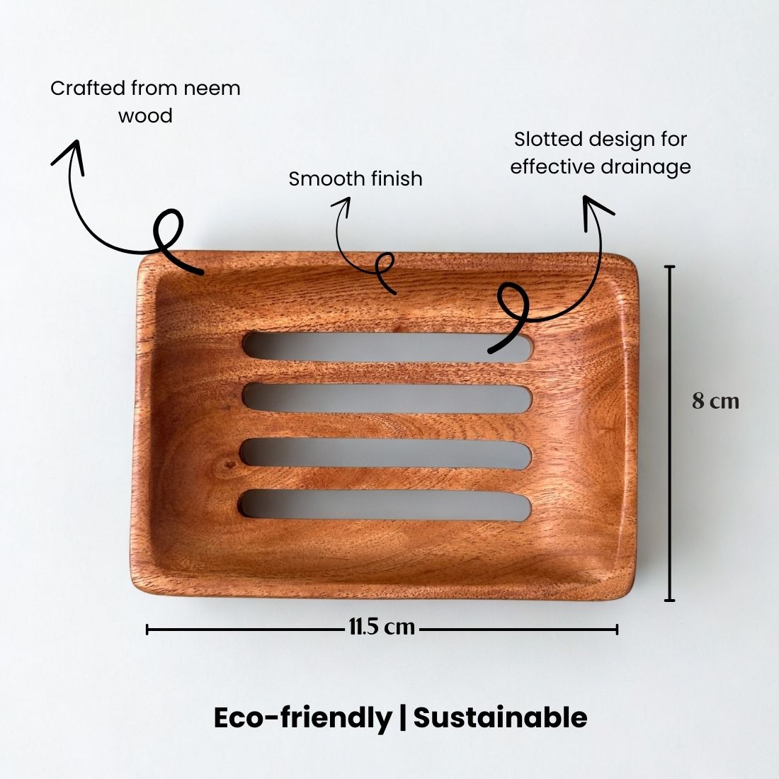 Neem Wood Soap Dish (Slotted)