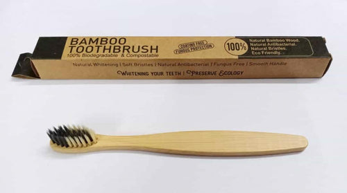 Earthy Sapo Bamboo Toothbrush for Kids with natural bamboo handle, soft BPA-free bristles and biodegradable packaging