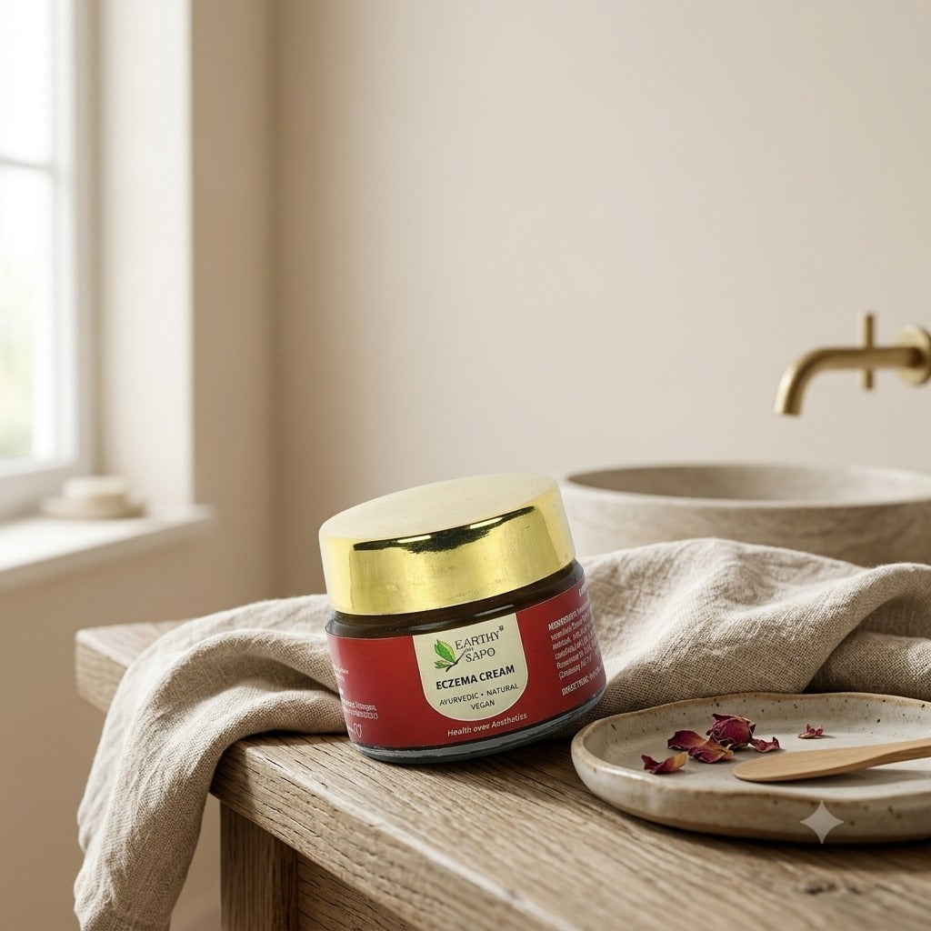 Earthy Sapo Eczema Cream with Ayurvedic natural ingredients for soothing dry and sensitive skin