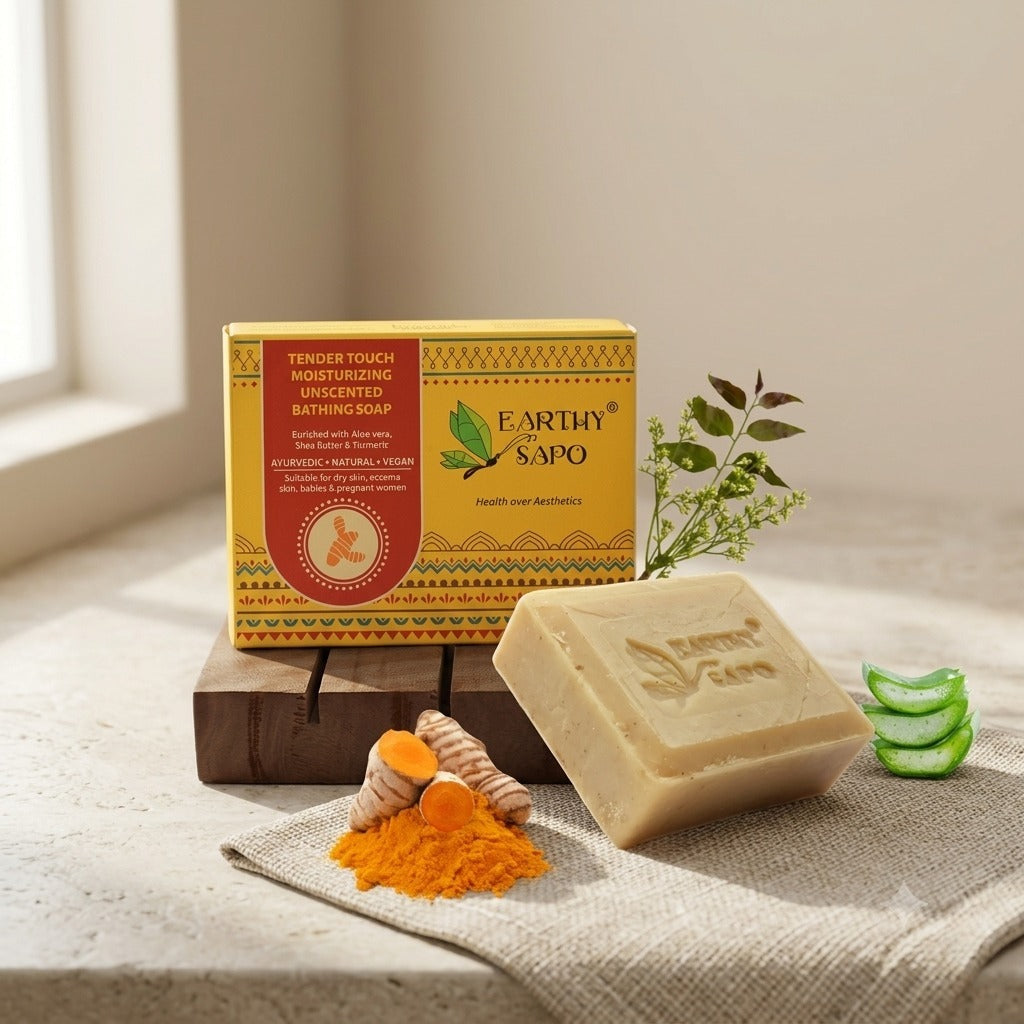 Earthy Sapo Tender Touch Unscented Moisturizing Bathing Soap for gentle care of dry and sensitive skin
